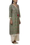 Aditi Beriwala_Green Organic Cotton Round Printed Kurta  _Online_at_Aza_Fashions