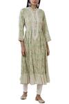 Buy_Aditi Beriwala_Green Organic Cotton Band Collar Anarkali_at_Aza_Fashions