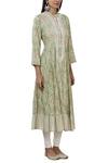 Aditi Beriwala_Green Organic Cotton Band Collar Anarkali_Online_at_Aza_Fashions