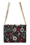 Shop_Adora By Ankita_Black Embroidered Floral And Geometric Bead Work Clutch _at_Aza_Fashions