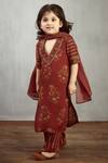 Buy_Torani_Maroon Chanderi Printed Kurta Set For Girls_Online_at_Aza_Fashions