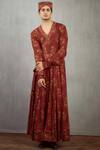 Buy_Torani_Maroon Cotton Silk Printed Angarkha Kurta_Online_at_Aza_Fashions