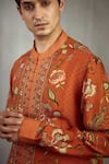 Torani_Orange Chanderi Printed Kurta Set_Online_at_Aza_Fashions