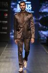 Buy_Manoviraj Khosla_Brown Satin Blend Embellished Suit And Trouser Set_at_Aza_Fashions
