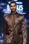 Manoviraj Khosla_Brown Satin Blend Embellished Suit And Trouser Set_Online_at_Aza_Fashions