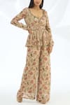 Buy_Astha Narang_Beige Sweetheart Neck Printed Jumpsuit With Jacket  _at_Aza_Fashions