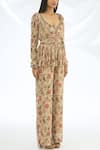 Astha Narang_Beige Sweetheart Neck Printed Jumpsuit With Jacket  _Online_at_Aza_Fashions