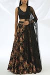 Buy_Astha Narang_Black Chanderi V Neck Lehenga Set  _at_Aza_Fashions