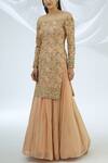 Buy_Astha Narang_Peach Net, Georgette Embroidered Kurta Lehenga Set _at_Aza_Fashions