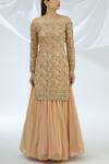 Astha Narang_Peach Net, Georgette Embroidered Kurta Lehenga Set _Online_at_Aza_Fashions