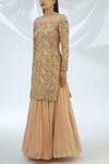 Buy_Astha Narang_Peach Net, Georgette Embroidered Kurta Lehenga Set _Online_at_Aza_Fashions