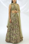 Buy_Astha Narang_Green Georgette Round Floral Print Lehenga Set  _at_Aza_Fashions