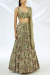 Astha Narang_Green Georgette Round Floral Print Lehenga Set  _Online_at_Aza_Fashions