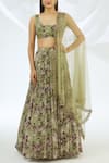 Buy_Astha Narang_Green Georgette Round Floral Print Lehenga Set  _Online_at_Aza_Fashions