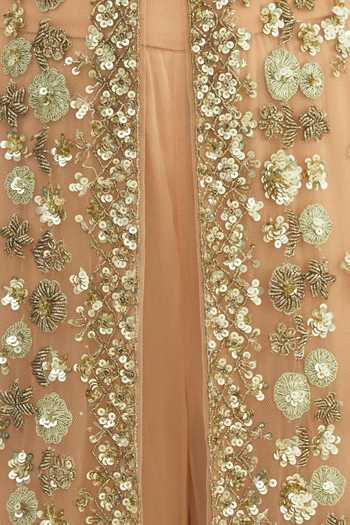 ASTHA NARANG_Pink Kurta Net Sharara Georgette Round Embroidered Set _at_Aza_Fashions