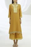 Buy_Amrita Artisanal Clothing_Yellow Cotton Silk Kurta Palazzo Set_Online_at_Aza_Fashions
