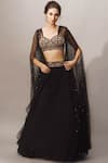 Buy_Mani Bhatia_Black Raw Silk Sweetheart Neck Embellished Jacket Lehenga Set_at_Aza_Fashions