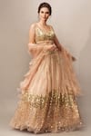 Buy_Mani Bhatia_Peach Organza Embellished Lehenga Skirt _at_Aza_Fashions