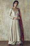 Himani & Anjali Shah_Beige Chanderi Silk Anarkali Set_Online_at_Aza_Fashions