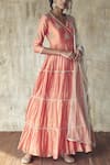 Buy_Himani & Anjali Shah_Coral Chanderi Silk Anarkali With Dupatta_at_Aza_Fashions