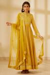 Shyam Narayan Prasad_Yellow Silk Round Block Print Anarkali Set _Online_at_Aza_Fashions