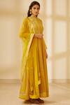 Buy_Shyam Narayan Prasad_Yellow Silk Round Block Print Anarkali Set _at_Aza_Fashions