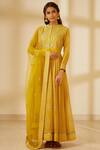 Buy_Shyam Narayan Prasad_Yellow Silk Round Block Print Anarkali Set _Online_at_Aza_Fashions