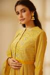 Shop_Shyam Narayan Prasad_Yellow Silk Round Block Print Anarkali Set _Online_at_Aza_Fashions