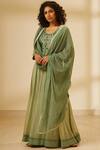 Shyam Narayan Prasad_Green Silk Chanderi Jacquard Anarkali Set _Online_at_Aza_Fashions