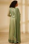 Shop_Shyam Narayan Prasad_Green Silk Chanderi Jacquard Anarkali Set _at_Aza_Fashions