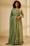 Buy_Shyam Narayan Prasad_Green Silk Chanderi Jacquard Anarkali Set _at_Aza_Fashions