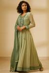 Buy_Shyam Narayan Prasad_Green Silk Chanderi Jacquard Anarkali Set _Online_at_Aza_Fashions