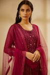 Shyam Narayan Prasad_Wine Silk Round Chanderi Jacquard Anarkali Set _at_Aza_Fashions