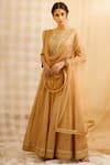 Buy_Shyam Narayan Prasad_Brown Silk Round Chanderi Anarkali Set _at_Aza_Fashions