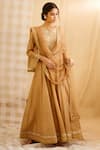 Shyam Narayan Prasad_Brown Silk Round Chanderi Anarkali Set _Online_at_Aza_Fashions