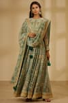 Buy_Shyam Narayan Prasad_Green Silk, Georgette Round Anarkali Set _at_Aza_Fashions