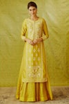 Shyam Narayan Prasad_Yellow Chanderi Round Kurta Lehenga Set _Online_at_Aza_Fashions