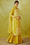 Buy_Shyam Narayan Prasad_Yellow Chanderi Round Kurta Lehenga Set _at_Aza_Fashions