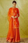 Buy_Shyam Narayan Prasad_Orange Silk Kurta Lehenga Set _at_Aza_Fashions