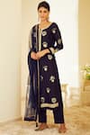 Shyam Narayan Prasad_Blue Silk Embroidered Kurta Set_Online_at_Aza_Fashions