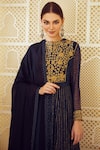 Buy_Shyam Narayan Prasad_Blue Silk Round Chanderi Jacquard Anarkali Set _Online_at_Aza_Fashions