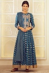 Buy_Shyam Narayan Prasad_Blue Silk Chanderi Round Anarkali Set _at_Aza_Fashions