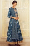 Shyam Narayan Prasad_Blue Silk Chanderi Round Anarkali Set _Online_at_Aza_Fashions