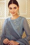 Buy_Shyam Narayan Prasad_Blue Silk Round Chanderi Jacquard Anarkali Set _Online_at_Aza_Fashions