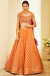 Buy_Shyam Narayan Prasad_Orange Silk Jaquard Round Chanderi Lehenga Set _at_Aza_Fashions