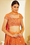 Buy_Shyam Narayan Prasad_Orange Silk Jaquard Round Chanderi Lehenga Set _Online_at_Aza_Fashions