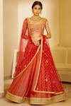 Buy_Shyam Narayan Prasad_Red Silk Jaquard Round Chanderi Lehenga Set _at_Aza_Fashions