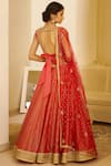 Shop_Shyam Narayan Prasad_Red Silk Jaquard Round Chanderi Lehenga Set _at_Aza_Fashions