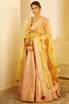 Buy_Shyam Narayan Prasad_Multi Color Raw Silk Gota And Thread Round Bridal Lehenga Set _at_Aza_Fashions