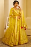 Shyam Narayan Prasad_Yellow Silk Jaquard Sweetheart Neck Chanderi Lehenga Set _Online_at_Aza_Fashions